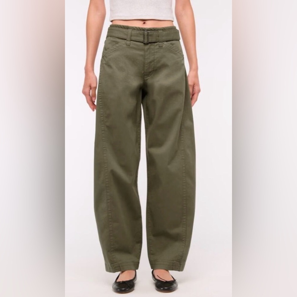 Abercrombie & Fitch Belted Barrel Pants Womens 25 Olive Green Loose Relaxed